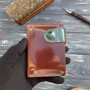 Cartera EDC de piel de cordobán con diseño de concha, cartera minimalista sencilla, cartera personalizada, cartera pequeña, cartera delgada, cartera para tarjetas, cartera premium, tarjetero