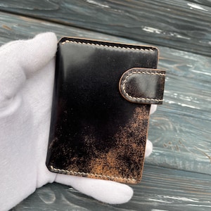 Cartera de cordobán con concha, cartera segura, cartera personalizada, cartera de cuero para tarjetas, cartera EDC, cartera segura, cartera linda, cartera minimalista, mini cartera.