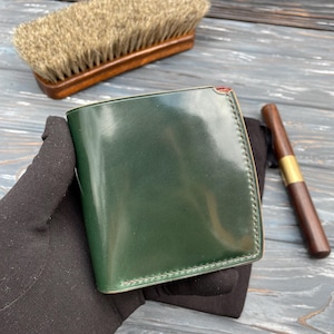 Carteira dobrável Shell Cordovan carteira personalizada carteira EDC carteira minimalista carteira dobrável carteira para cartão carteira premium carteira mínima segura