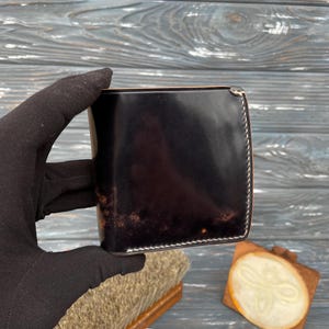 Cartera de cordobán con concha, cartera plegable, cartera personalizada, cartera plegable de cuero, cartera minimalista, cartera EDC, cartera minimalista, cartera para tarjetas.