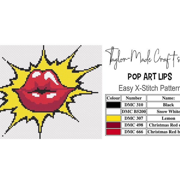 Retro Pop Art Lips cross-stitch pattern