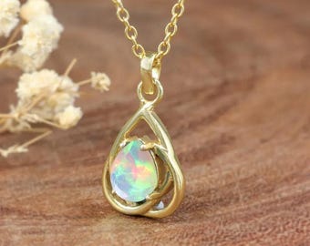 AAA Ethiopian opal pendant necklace for women October birthstone opal jewelry Minimalist necklace fire opal jewelry Vintage fire opal