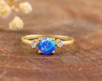 Natural Paraiba opal ring for women Vintage fire opal ring October birthstone 925 Sterling silver Gold ring Minimalist ring Gift for her