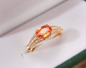 18k Vintage Natural { orange Garnet } Ring Handmade Engagement Weeding Ring Mid Century Celtic Edward Ring Unique Promise Gift For Her