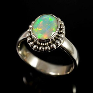 NaturalEthiopian Opal Gemstone Ring 925 Sterling Silver Ring Natural Ethiopian Opal Silver Ring Multi Fire Ethiopian Opal Ring Gift For Her