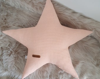 Stern Kissen aus Waffelpique in apricot, Sternkissen, Geschenk Taufe, Taufgeschenk, Kuschelkissen Stern, Waffelpique Kissen, Kissen Stern