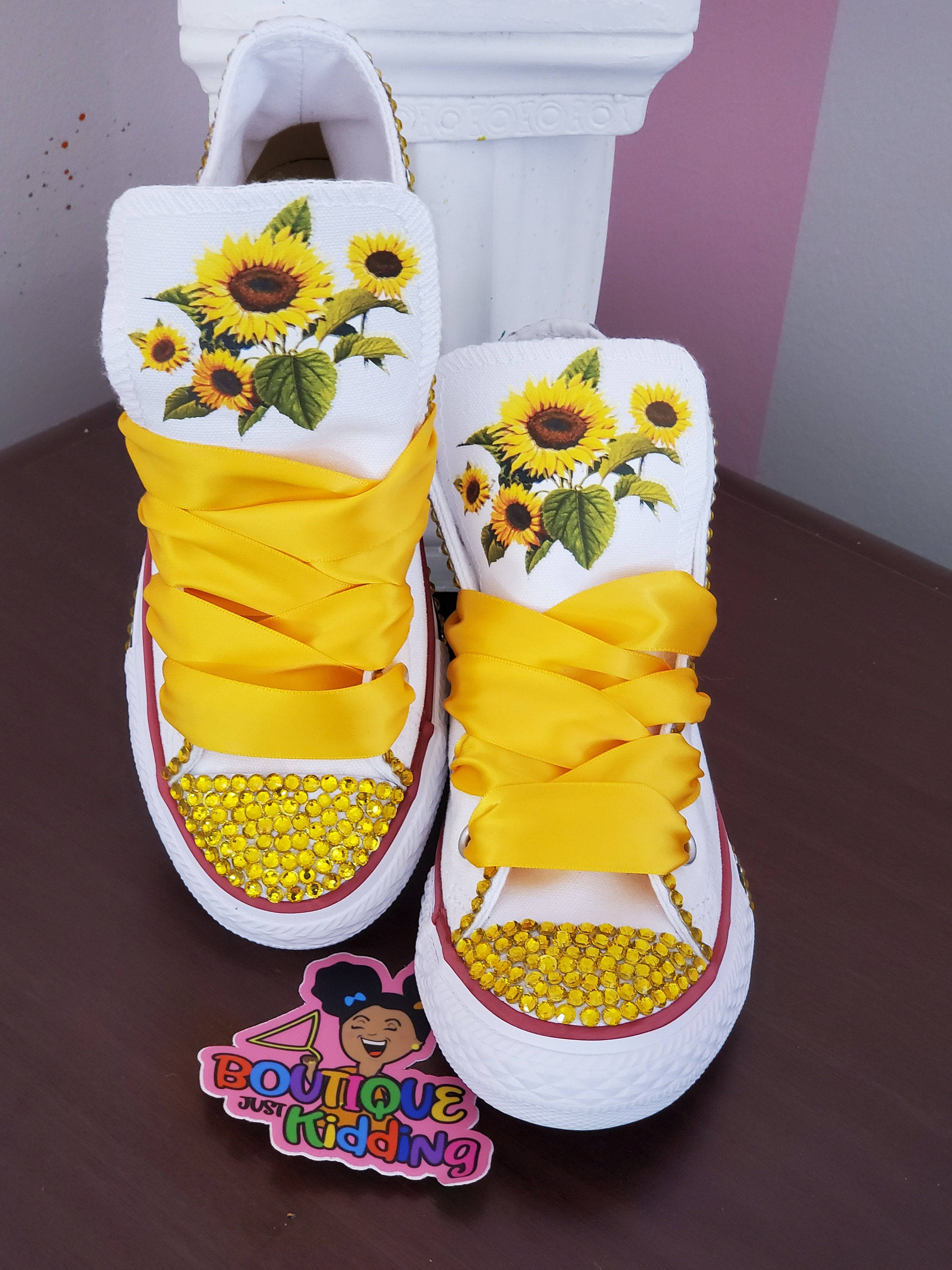 Custom Converse Sunflower Rhinestone Sneakers -