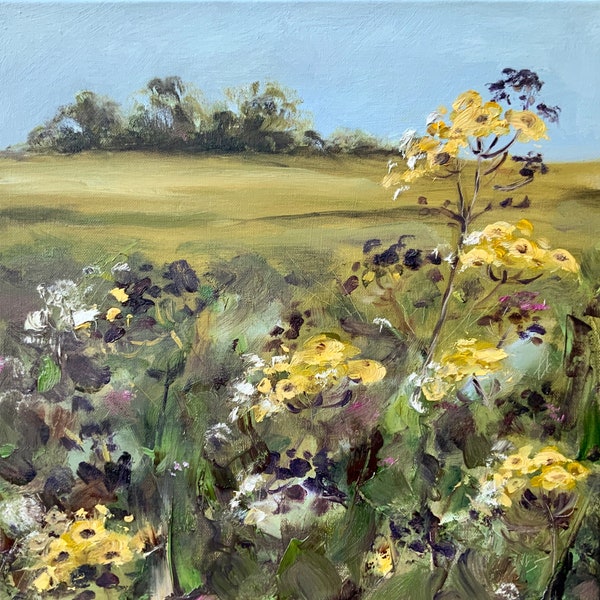 Vermont Painting Wildflowers Painting Meadow Original Art 16 by 16 inch Countryside Artwork Landscape Painting by Alexandra Jagoda