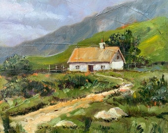 Irish Cottage Painting Ireland Field Original Art Irish Country Artwork Impasto Oil Painting Landscape Artwork by TheArtOfImpression