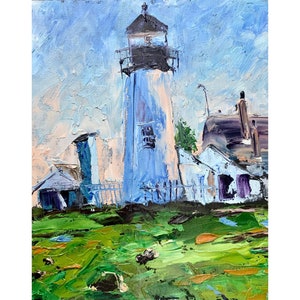 Lighthouse Painting Nautical Original Art Lighthouse Wall Art Seascape Artwork Landscape Art 12x9 Impasto Oil Painting by TheArtOfImpression
