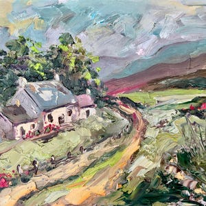 Ireland Painting Irish Cottage Original Art Impasto Oil Painting Landscape Art Ireland Field Painting Countryside 8x10 by TheArtOfImpression