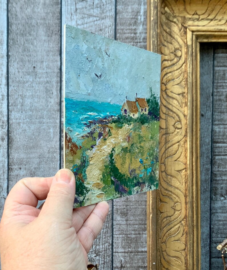 Ireland Painting Irish Cottages Original Oil Art 6x6 Seaside Impasto ...