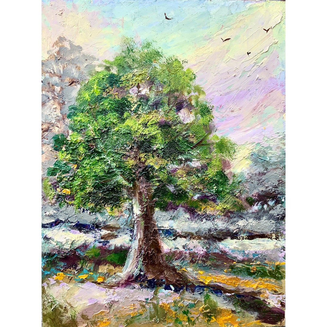 Oak Arkwork Oak Painting Landscape Original Art Tree of Life Artwork 12 X 9 Inch ...