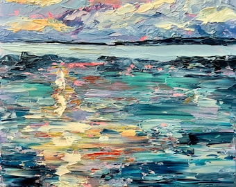 Laguna Beach Painting Nautical Original Painting Seascape Art 10x10 Impasto Oil Painting  Ocean Artwork by TheArtOfImpression