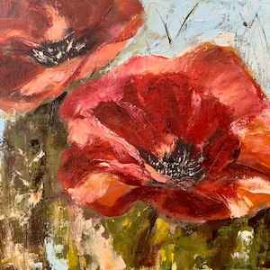 Poppies painting floral original art wildflowers artwork 12x13&quot; poppy art impasto oil painting big flowers artwork by TheArtOfImpression