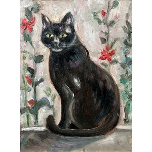Cat Painting Animal Original Art Black Cat Oil Painting 6 x 8inch Small Artwork Impasto Oil Painting by TheArtOfImpression