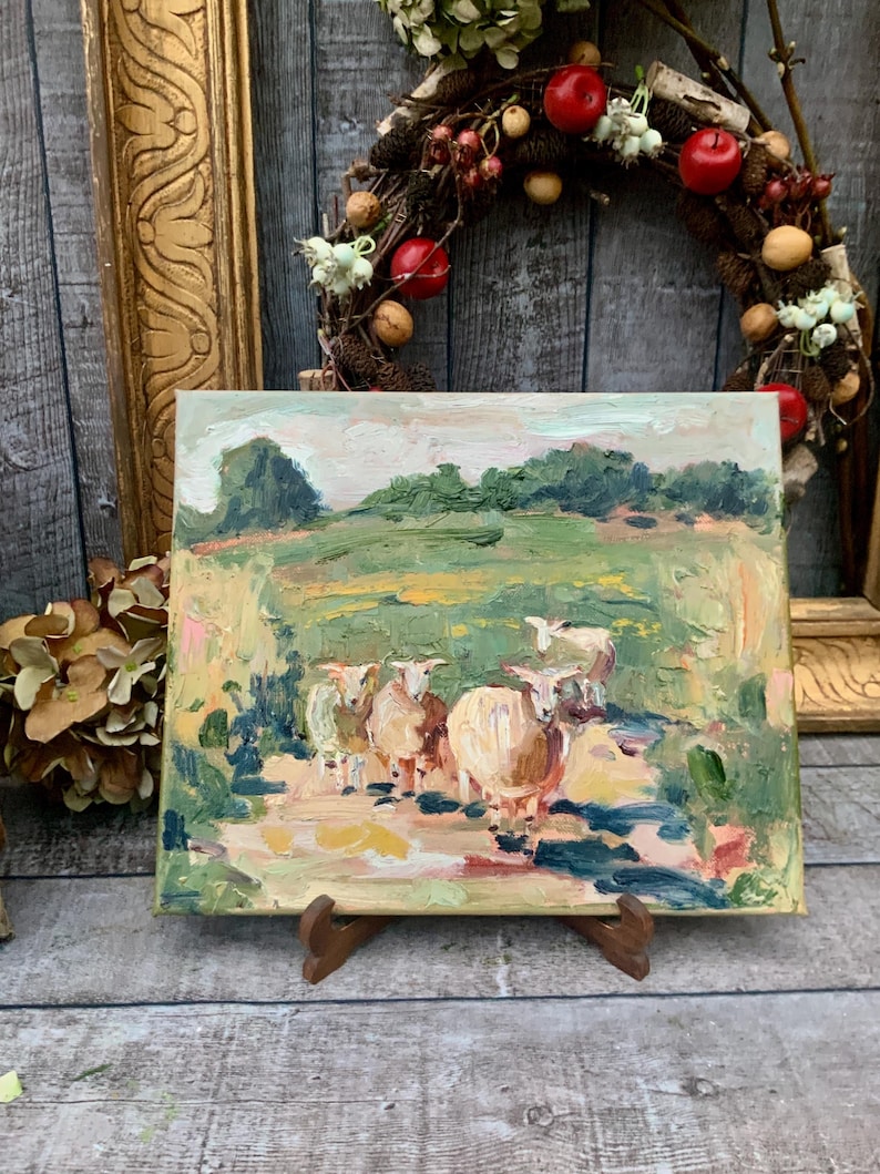 Sheep Painting Landscape Original Art Impasto Oil Painting 10x12” - Etsy