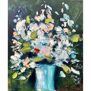 Abstract flowers painting white floral original art wildflowers artwork bouquet painting 9x12 impasto oil painting by TheArtOfImpression