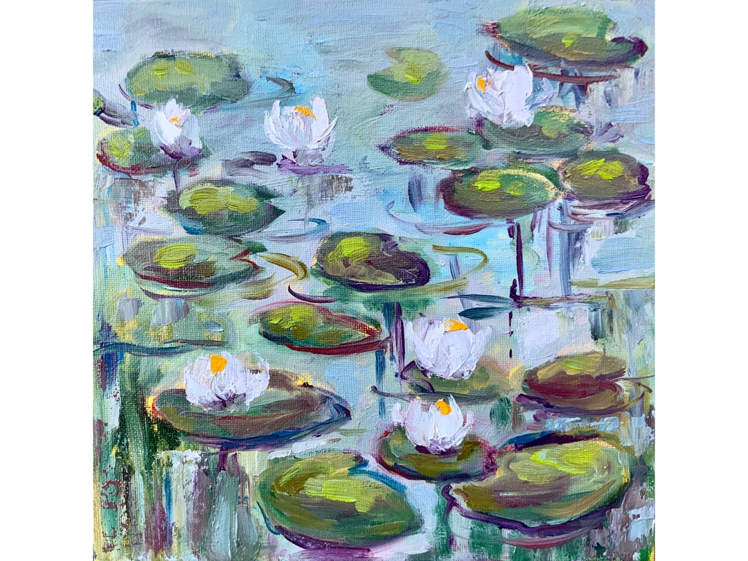 Water Lilies Painting Floral Original Oil Painting Lotus Pond Wall Art ...
