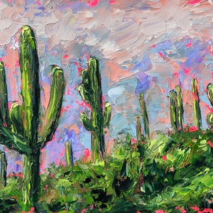 Saguaro Painting Desert Original Art National Park Artwork Landscape Painting  9 x 12” Impasto Oil Painting by TheArtOfImpression