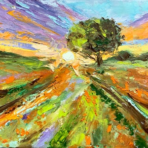 California Poppies Painting Landscape Original Art 12x16 Sunset Impasto Oil Painting Field Artwork Life Tree Art by TheArtOfImpression