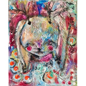 Rabbit Painting Whimsical Girl Original Art Banny Painting on Canvas Boho Art 12 by 9&quot; by TheArtOfImpression