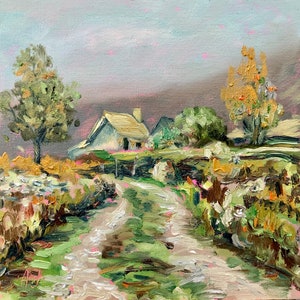 Ireland Painting Irish Cottage Original Art Irish Country 8 x 8 inch Impasto Oil Painting Fields Artwork by TheArtOfImpression