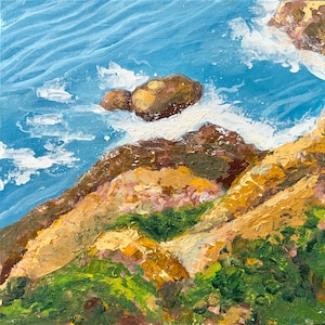 Irish Coastline Painting Rocks Original Art Irish Seascape Artwork Coast Painting 10 by 10inch by TheArtOfImpression