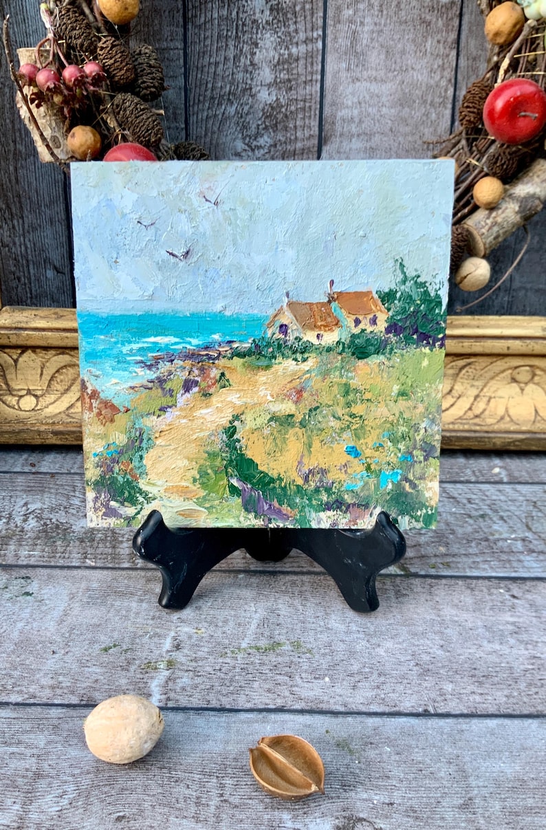 Ireland Painting Irish Cottages Original Oil Art 6x6 Seaside Impasto ...