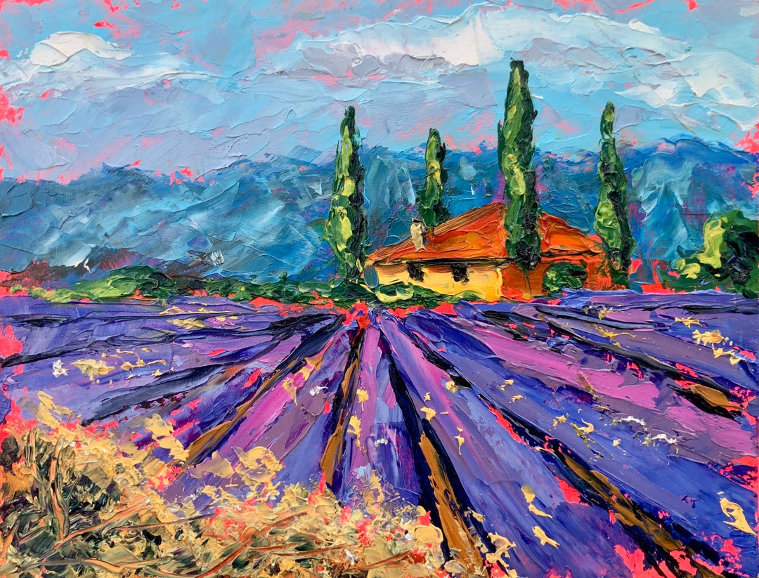 Tuscany Painting Lavender Field Original Art Impasto Oil Painting 9x12 ...