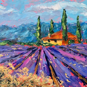 Tuscany Painting Italy Original Art Lavender Fields Art 9 x 12 Impasto Oil Painting Landscape Painting Farmhouse Art by TheArtOfImpression