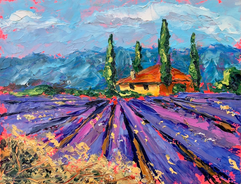 Tuscany Painting Lavender Field Original Art Impasto Oil Painting 9x12 ...