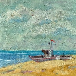 Boat Painting Seascape Original Art Nautical Artwork 8 x 10inch Impasto Oil Painting Marina Wall Art Boats Painting by TheArtOfImpression