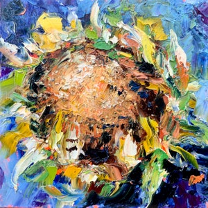 Sunflower Painting Floral Original Art Impasto Oil Painting Flower Wall Art 10 x 10 inch by TheArtOfImpression