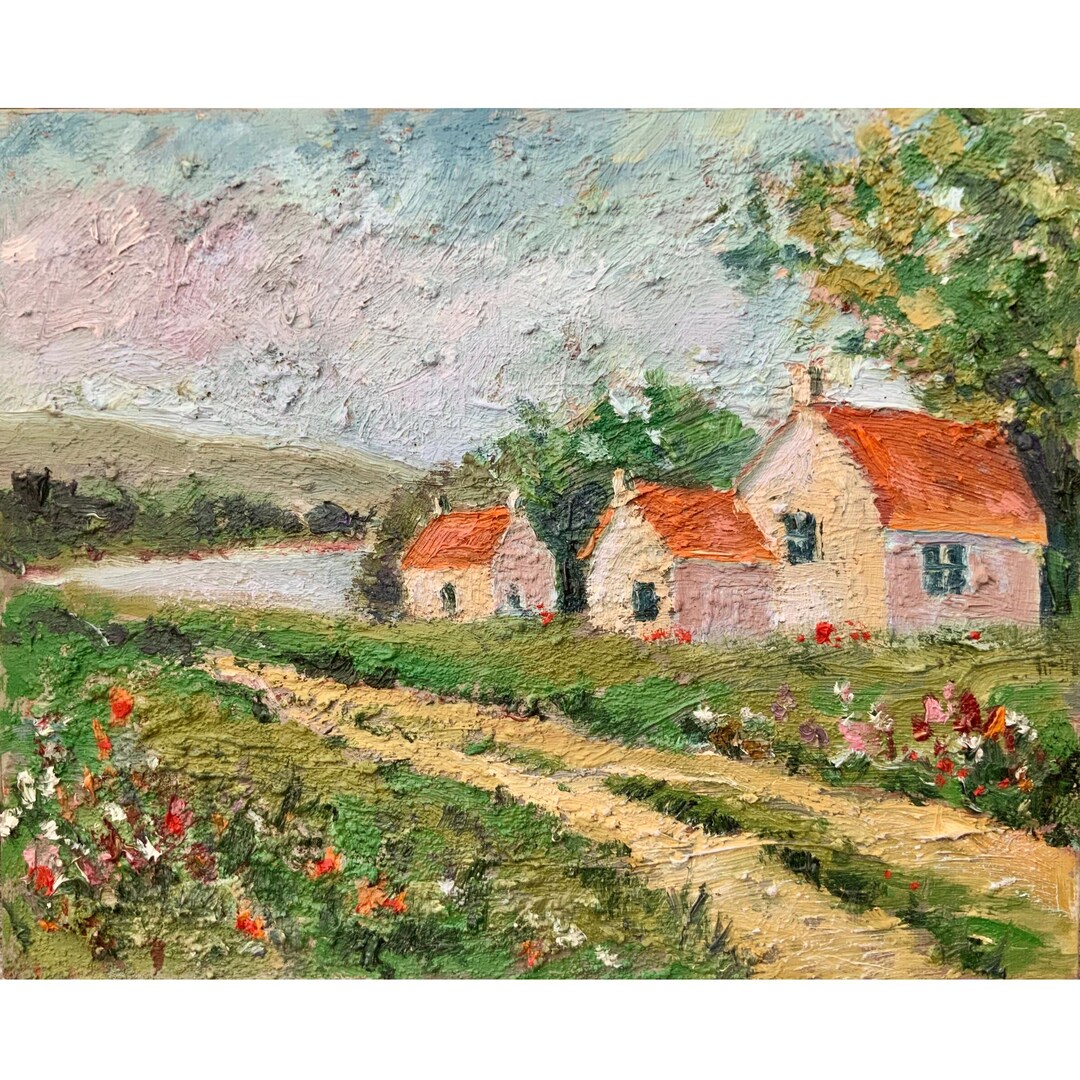 Ireland Painting Cottages Original Art 10x8 Inch Landscape Impasto Oil ...