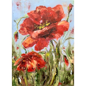 Poppies painting floral original art red flowers artwork 18x13inch impasto oil painting poppy artwork by TheArtOfImpression