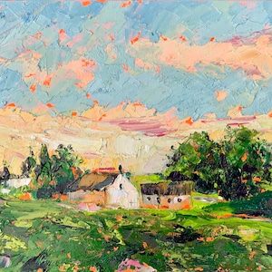 Farm Painting Country House Original Art Landscape Artwork Impasto Oil Painting Countryside Painting Ireland Painting by TheArtOfImpresssion