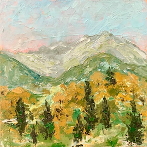 Rocky Mountains Painting Colorado Original Art 10x10&quot; Pine Trees Artwork Mountains Landscape by TheArtOfImpression