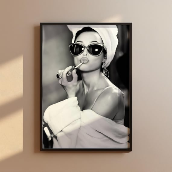 Black and White Audrey Hepburn Lipstick Print | Fashion Print | A5, A4, A3 Print