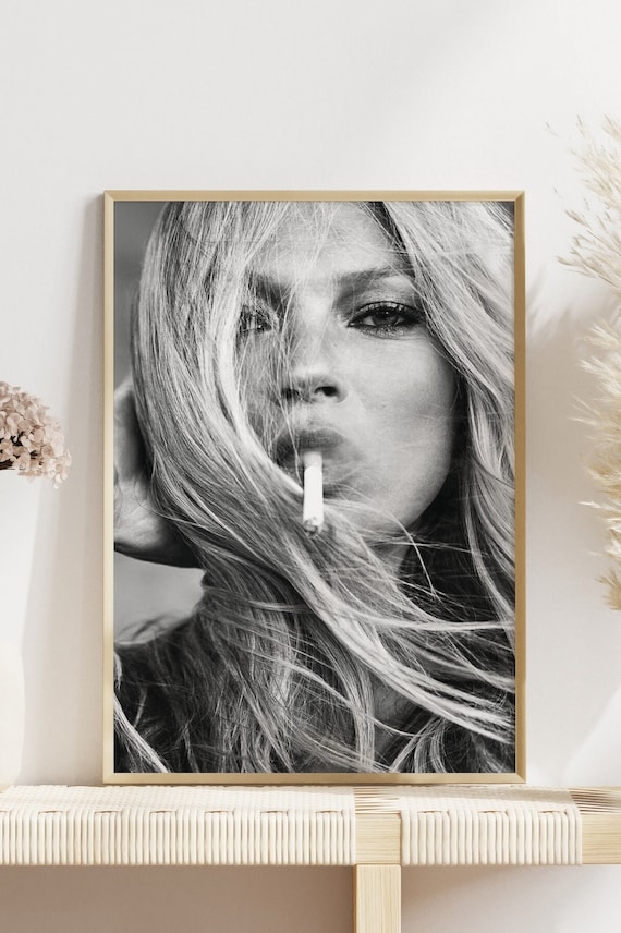 Black & White Kate Moss Cigarette Print | A5, A4, A3 Print | Fashion Print | Monochrome Print
