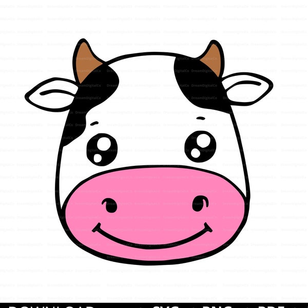 Cow svg, Cow Face Svg, Cow Head, Cute Boy Girl Kid Cow Farmhouse Clipart, Cute animal clipart, Cute Cow PNG Cut files for Cricut Silhouette