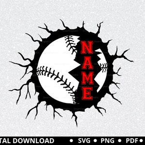 Baseball SVG, DIY Baseball Split Name Monogramm SVG, Baseball Logo SVG, Softball SVG-Dateien, Vektordatei für Cricut, Silhouette, Png
