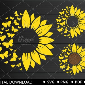 Sonnenblume Schmetterling svg, Sonnenblume svg, Schmetterling svg, Sonnenblumenschmetterling für Cricut, Sonnenblume mit Schmetterling geschnitten Datei Clipart svg png