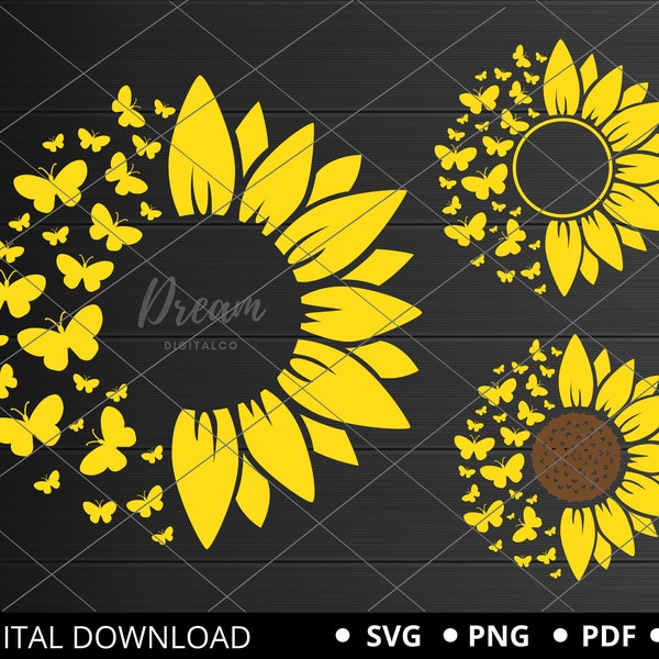 Sunflower Butterfly svg, Sunflower svg, Butterfly svg, Sunflower Butterfly for Cricut, Sunflower with Butterfly cut file clipart svg png