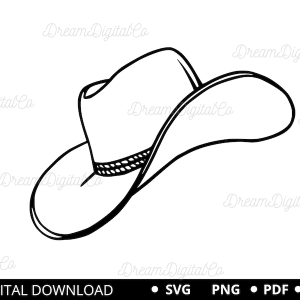 Cowboy Hat Svg, Cowboy Svg, Cowgirl Hat Svg, Western Svg, Cowboy Hat Png, Clipart, Vector, Country Hat Svg, Hat Svg, For Cricut & Silhoutte