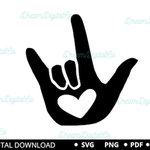 I Love You Hand Sign Svg, ASL Ik hou van je Hart Gebarentaal Svg Png, Clipart Vector Cut bestand Cricut, Silhouette Instant Download