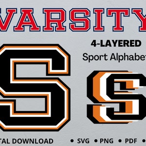Varsity Layered Font Svg Files, University font, Block Font Svg, Sport Font svg, Varsity Letters, College Font Vector, cut file, SVG PNG