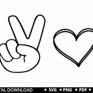 Vrede liefde Svg, vrede hand Svg, vredesteken Svg, vrede liefde Png, hart svg, liefde svg, hand vredesteken PNG SVG-bestanden voor Cricut silhouet