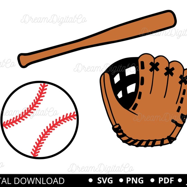 Baseball SVG, Baseball Bat, Baseball Glove Vector Cut file for Cricut, Silhouette PNG