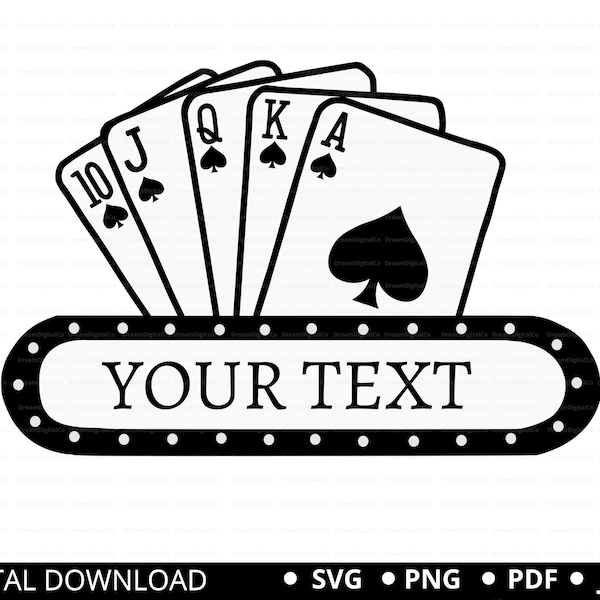 Royal Flush Spade, Casino Playing Cards, Gambling, Blackjack, Games Clipart Poker PNG SVG Cut File Cricut Silhouette